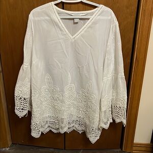 Chico's White Asymmetrical Bell Sleeve Blouse